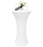 Nacuci Round 24x43 Inch White Spandex Tablecloth - Fitted Cocktail Table Cover, Protective, Reusa...