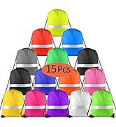 KUUQA 15 Pack Drawstring Backpack Bag with Reflective Strip, String Backpack Cinch Sack Backpack ...