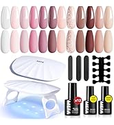 MEFA 19 Pcs Gel Nail Polish Kit with U V Light, 12 Colors All Seasons Nude Milky White Soak Off G...