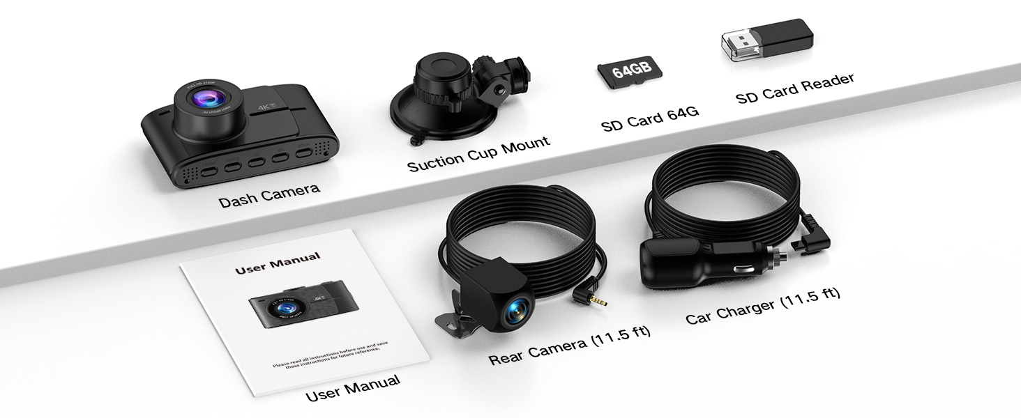 LECTRUS Dash Cam Front and Rear 4K + 2.5K, Dual Dash Camera for Cars with Night Vision