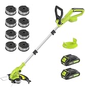 JAGROM Electric String Trimmer Cordless with 2x2.0Ah Battery, 20V Battery Powered 12-inch Lawn Mo...