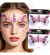 Unicorn Face Glitter Stickers, Pink Temporary Face Art Decals, Sparkly Self-Adhesive Unicorn Face...