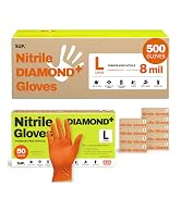 Super+ Disposable Nitrile Gloves, 8 Mil Diamond Powder-Free Latex-Free Food Safe Chemical Resista...