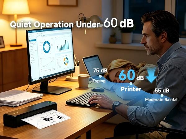 Quiet portable thermal printer running under 63dB in home office