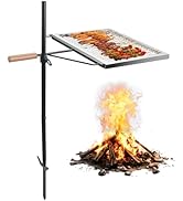 Anbte Campfire Grill Grate, Height 35", 360°Adjustable Heavy Duty Steel Campfire Grill with Insul...