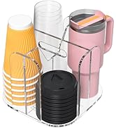 Rulyyo 4-Compartment Countertop Cup Dispenser - Clear Acrylic Cup and Lid Carousel Coffee Bar Acc...