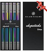 GLAMFIELDS Metal Chopsticks Reusable Chopsticks Dishwasher Safe Rainbow Stainless Steel Style 5 P...