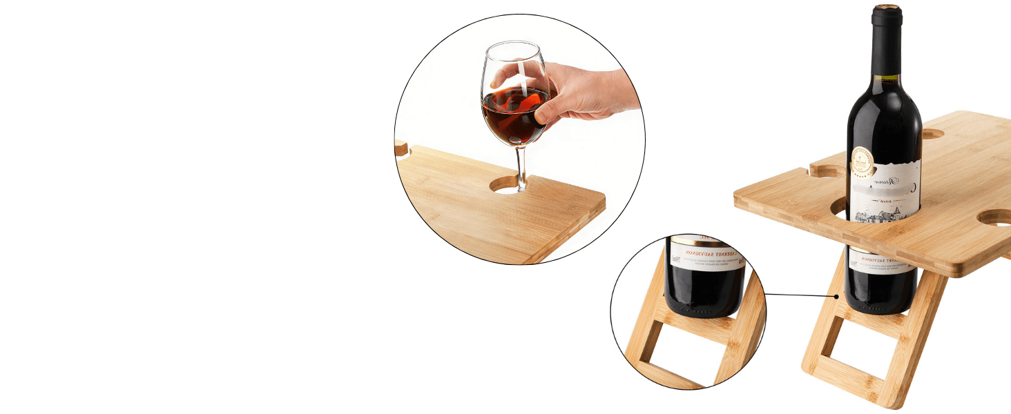 bamboo wine picnic table wine slot and glass slot
