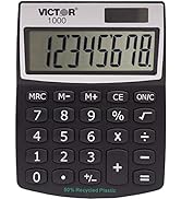 Victor 1000 8-Digit Standard Function Calculator, Battery and Solar Hybrid Powered Angled LCD Dis...