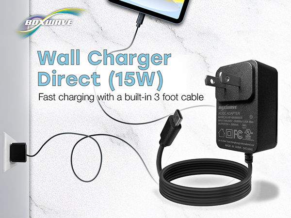 BoxWave Wall Charger Direct Fast Charging with a built-in 3 foot cable