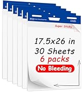 YNXPTBNC 6 Pack 17.5 in x 26 in Sticky Easel Pads White,30 Sheets/Pad,Chart Paper for Teachers Se...