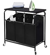 STORAGE MANIAC 3-Section Laundry Sorter with Foldable Ironing Board, Heavy-Duty Rolling Laundry C...