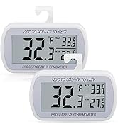 AEVETE 2 Pack Waterproof Digital Refrigerator Thermometer Large LCD, Freezer Room Thermometer wit...