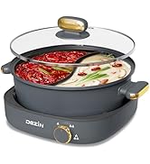 Dezin Hot Pot Electric with Divider, 4L Electric Shabu Shabu with Dual-Flavor Pot,3.7