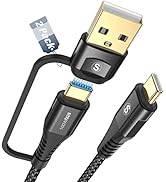 2 in 1 USB A/C to USB-C Cable 6.6FT PD 100w MacBook iPad Pro/Air Charger Nylon Braid Cord for iPa...