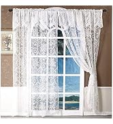 WUBODTI 72 Inch White Lace Curtains with Valances 2 Panels, Floral Embroidered Sheer Curtains Dra...