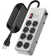 HEZI 20A Power Strip Surge Protector, Durable Metal 8-Outlet with Heavy Duty 20 Amp Extension Cor...