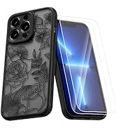 XIZYO iPhone 13 Pro Max Case, Floral Cute Flower Aesthetic Rose Black Floral Case with [2 Screen ...