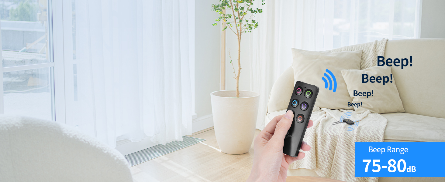 Esky Ultra Slim Key Finder, TV Remote Finders Locator with 80dB Sound 6 Receivers Wallet Trackers