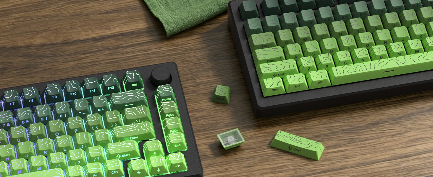 Matcha Green Topographic keycap Set,Shine Through Keyboard Keys,Side Printed Key caps Cherry Profile