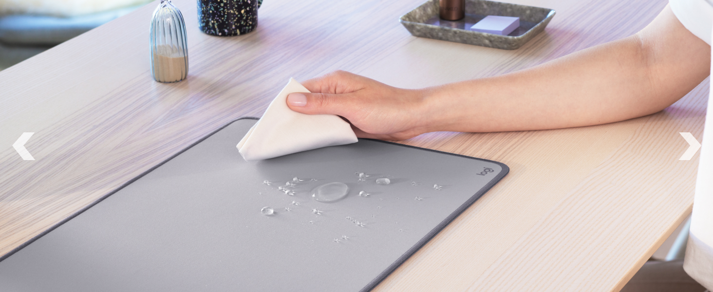 zoom of a woman cleaning studio series desk mat large light gray mouse pad