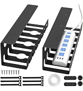 Delamu 2 pack Metal Cable Management Under Desk U-Channel - Home &amp; Office Under Desk Cable Manage...