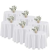 Fitable 6 Pack White Round Tablecloths - 120 Inches in Diameter - Stain Resistant and Washable Ta...