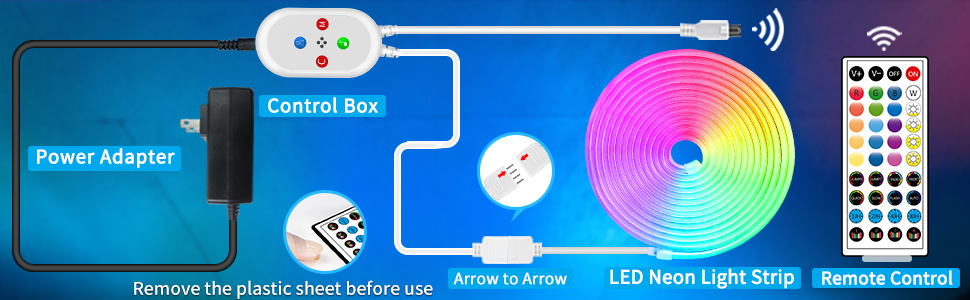 50FT Led Neon Strip Light connect using