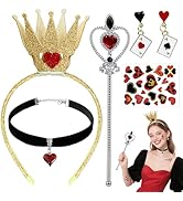 Voiiake Hearts Queen Costume Accessories Women Set, 5PCS- Hearts Crown, Red Heart Necklace, Earri...