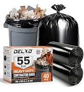 Delxo 55-60 Gallon Contractor Trash Bags, 36” x 56”, Black, 40 Count | 2 Mil Heavy Duty Industria...