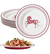 30 Pcs Disposable Paper Plates, 10 inch Red Horse-shaped Round Disposable Plate, Microwaveable Pa...