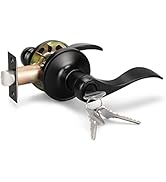 KNOBWELL 1 Pack Wave Style Door Lever Keyed Entry Door Lock Black Door Handles Leverset for Exter...