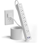 10Ft Extension Cord with Multiple Outlets, SUPERDANNY Flat Plug Surge Protector Power Strip 10 Ft...
