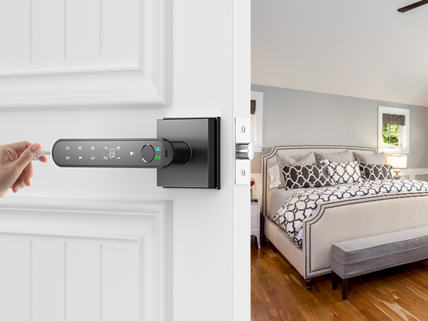 fingerprint door lock with key key Access square black