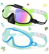 Vvinca 2 Pcs Kids-Swim-Goggles with Nose Cover, Swimming Diving Mask Wide View Anti Fog UV Anti S...