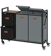 Hoctieon 4 Section Laundry Sorter, 48 Gal. (182L) Laundry Hamper with Lid, Rolling Laundry Cart w...