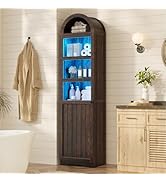 UPOSOJA 72" Tall Arched Narrow Bathroom Storage Cabinet with Lights, Slim Storage Cabinet with Ad...