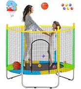 Juoe 55" Trampoline for Kids with Enclosure,Up to 440 Ibs Toddler Mini Trampoline with Net and Ba...
