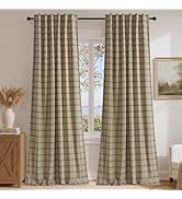 NICETOWN 2 Panels 100% Blackout Plaid Farmhouse Linen Curtains 84 Inch Long for Living Room Doubl...