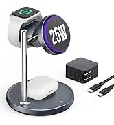 SODI Qi2.2 Certified 25W Magnetic Charging Stand, 3 in 1 Wireless Charger Station with Cooling Fa...
