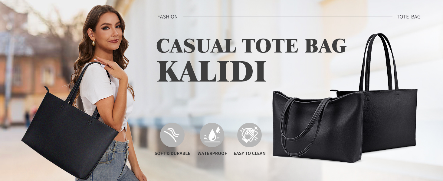 KALIDI Tote Bag Faux Leather Purses for Women Large Casual Shoulder Handbag for work College