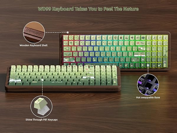 98% Wood Creamy Keyboard with Number Pad, Wireless Frog Keyboard Mechanical Gaming Keyboard