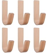 MOROBOR 6 Pcs Self Adhesive Wall Hooks, J-Type Beech Sticky Hook Natural Wooden Key Holders Utili...