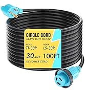 CircleCord 30 Amp 100 Feet RV Power Cord Twist Locking, Heavy Duty 10 Gauge 3 Wire STW Pure Coppe...