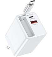 35w Retractable iPhone Wall Charger USB C, 3-in-1 Fast Charging Block with Built-in Retractable C...