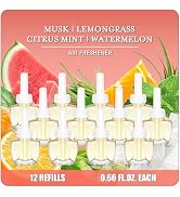 Air Freshener Plug In Refills for Home,12 Count – Musk, Lemongrass, Citrus Mint, Watermelon, Plug...