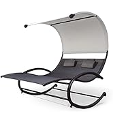 mansion home Double Chaise Lounge, Outdoor Bed Lounger with Sun Shade &amp; Wheels, Double Lounge Cha...