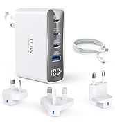 Topadre 100W USB C Travel Charger, 4-Ports Foldable Travel Adapter Plug Converter with UK/EU/AU P...
