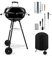 18 inch Kettle Charcoal Grills, Leonyo Portable BBQ Charcoal Grill for Outdoor with Cover &amp; Chimn...