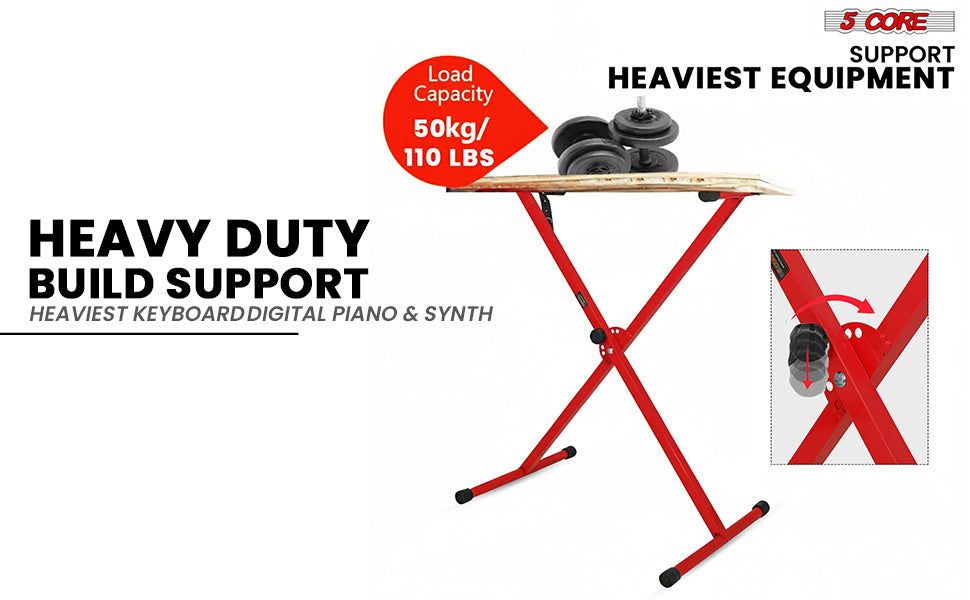 5Core Keyboard Stand X Shape Adjustable Foldable Piano Stand w Locking Strap